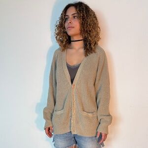 Vintage GAP Oversized Taupe Knit Cardigan Unisex L/XL – 90s Minimalism